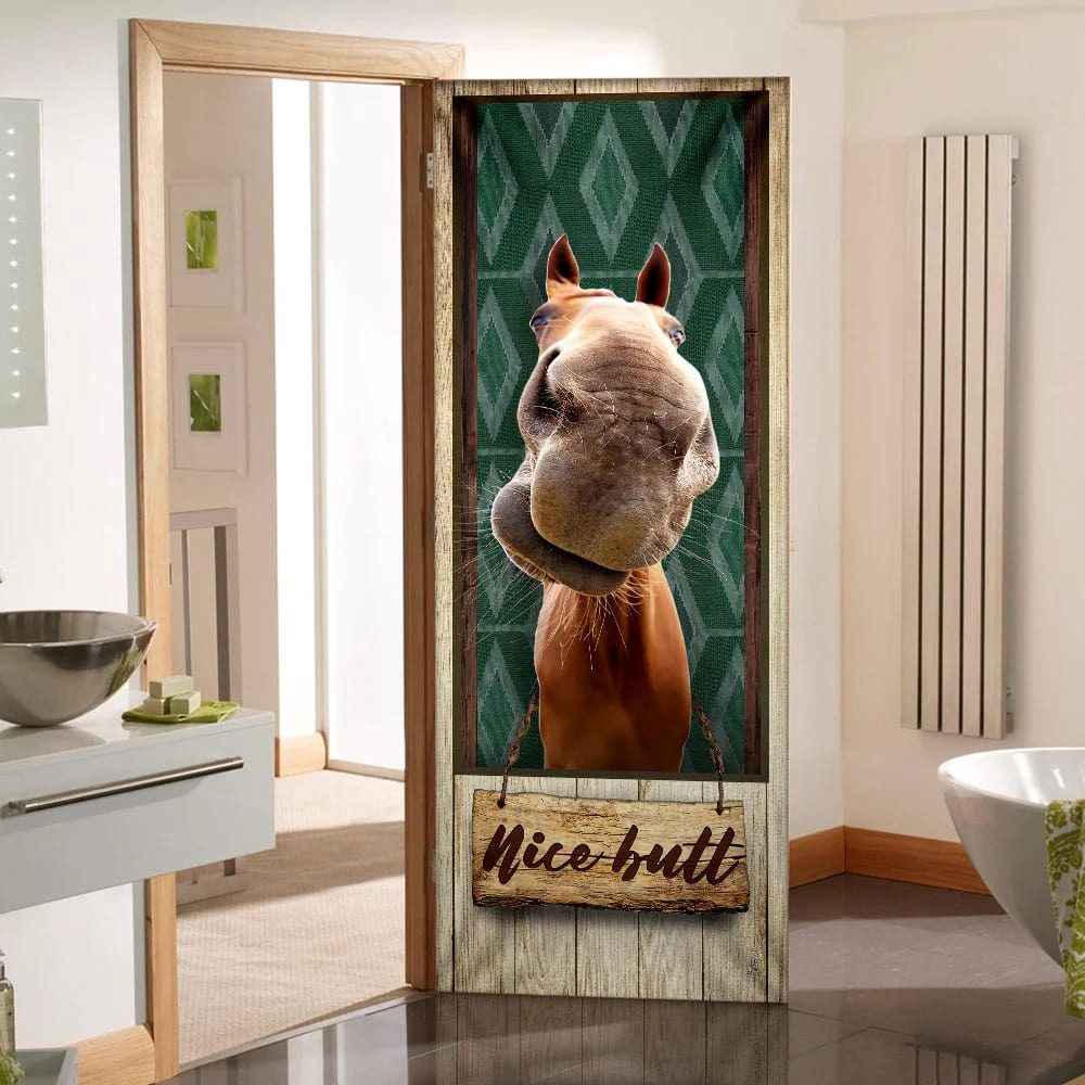 Allleftout Funny Horse Restroom Door Cover, Unique Gifts Doorcover, Holiday Decor, Christmas Gift