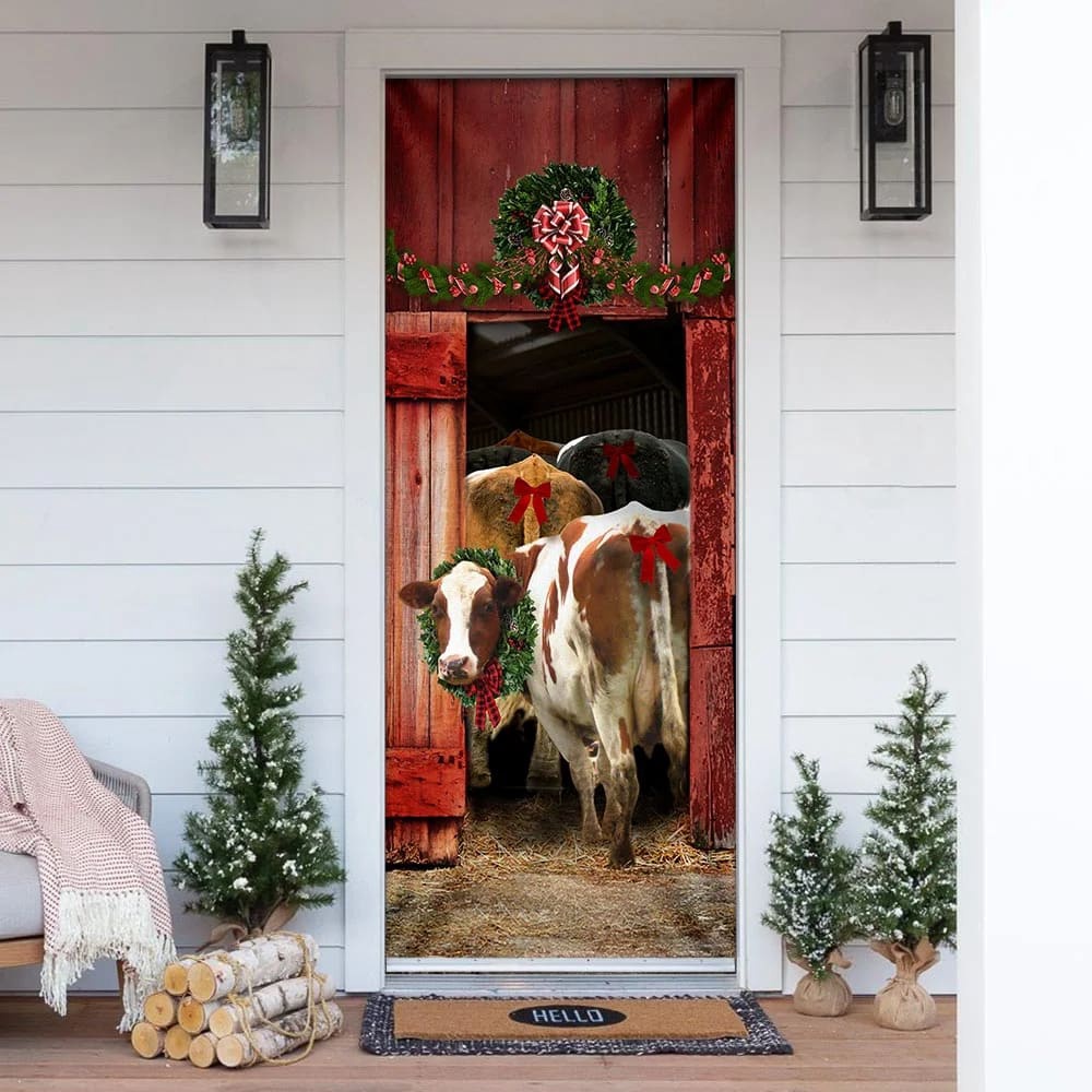 Allleftout Funny Family Cattle Door Cover, Unique Gifts Doorcover, Christmas Gift For Friends, Christmas Gift
