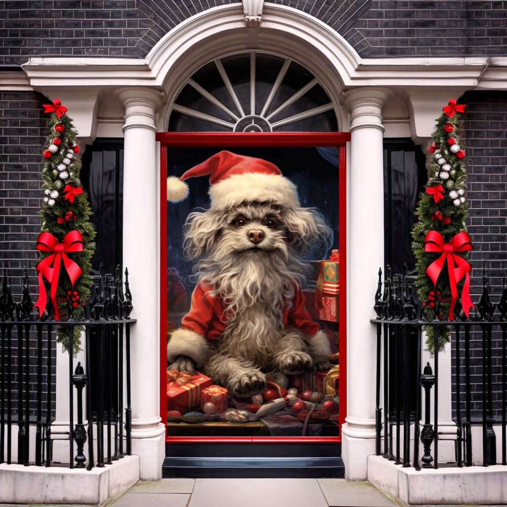 Allleftout Funny Dog Christmas Art, Entry Door Cover, Christmas Front Door Mural For Christmas, Christmas Gift