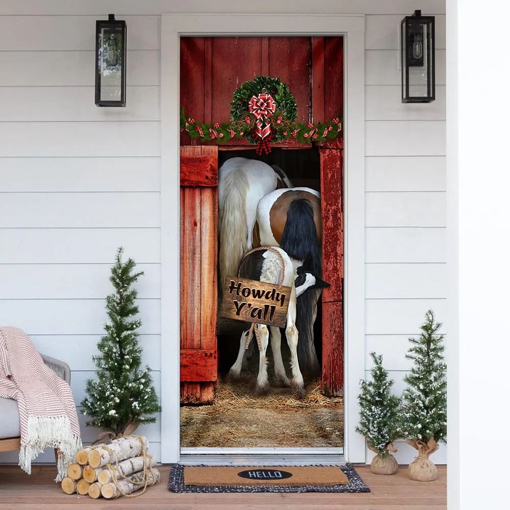 Allleftout Funny Horse Howdy Yall Door Cover, Unique Gifts Doorcover, Holiday Decor, Christmas Gift