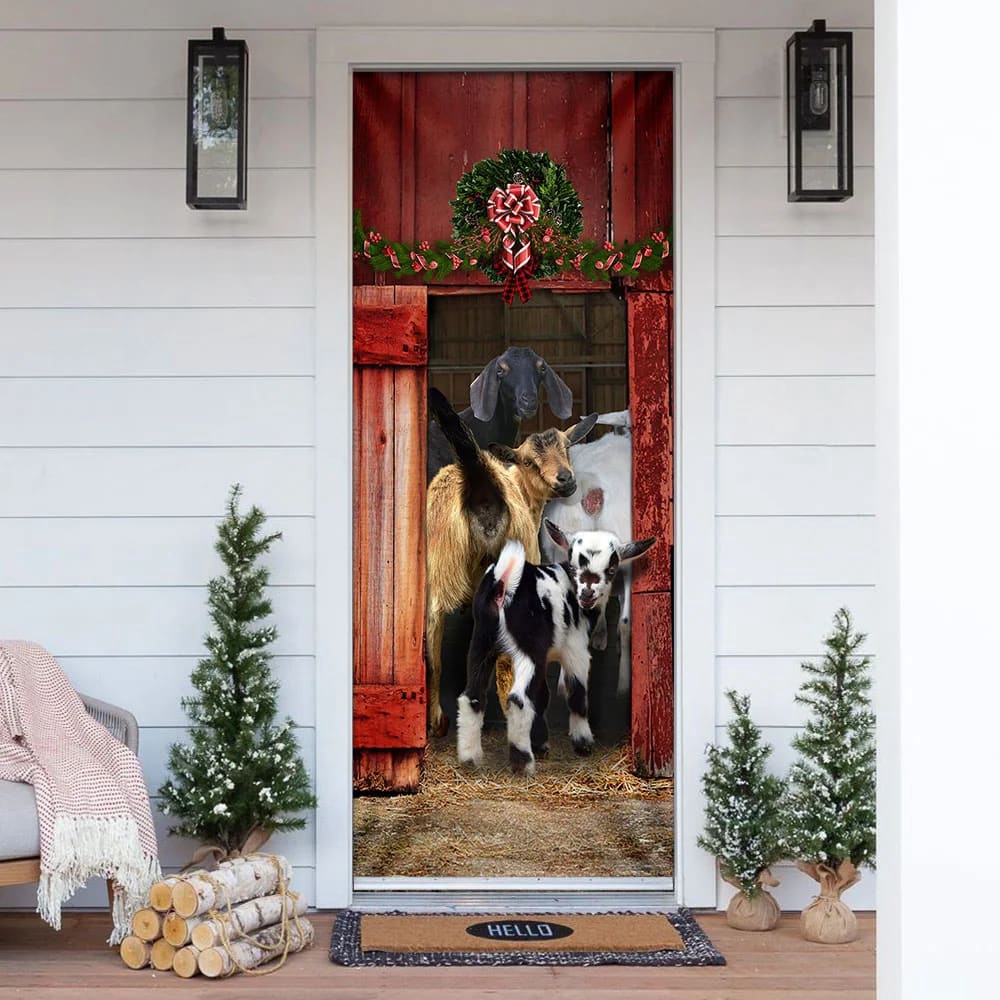 Allleftout Funny Family Goat Door Cover, Unique Gifts Doorcover, Housewarming Gifts, Christmas Gift