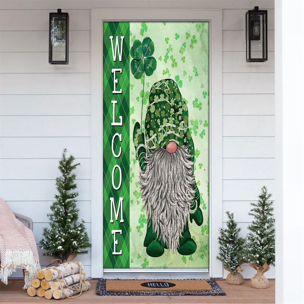 Allleftout Vintage Green Gnome Door Cover, St Patrick Day Door Cover, St Patrick Day Door Decor