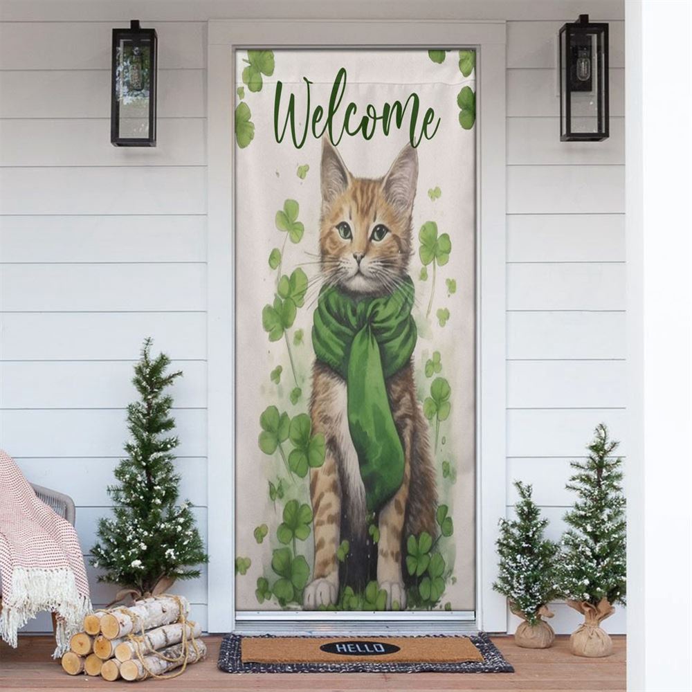 Allleftout St Patrick Day Cat Door Cover, Stay Here, St Patrick Day Door Cover, St Patrick Day Door Decor