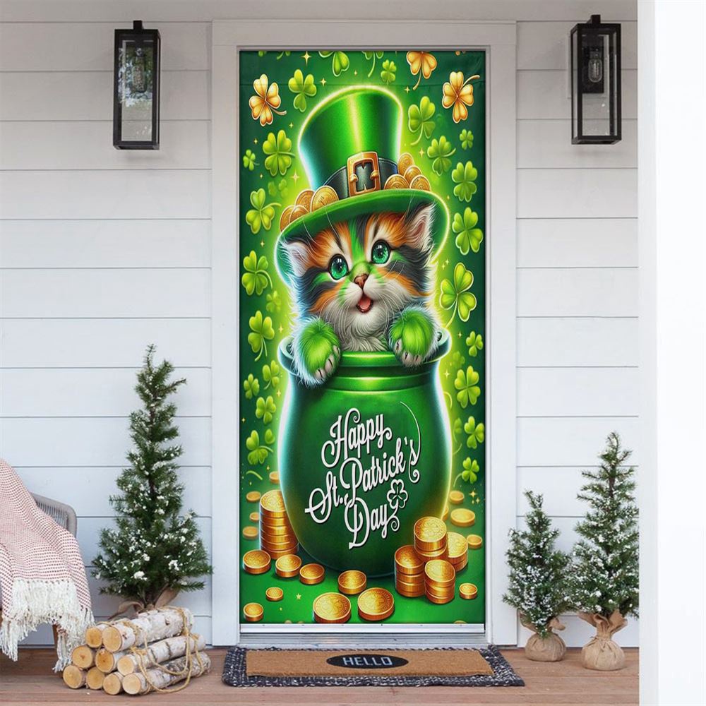 Allleftout St Patrick Day Cat Door Cover, Hold The Clovers, St Patrick Day Door Cover, St Patrick Day Door Decor