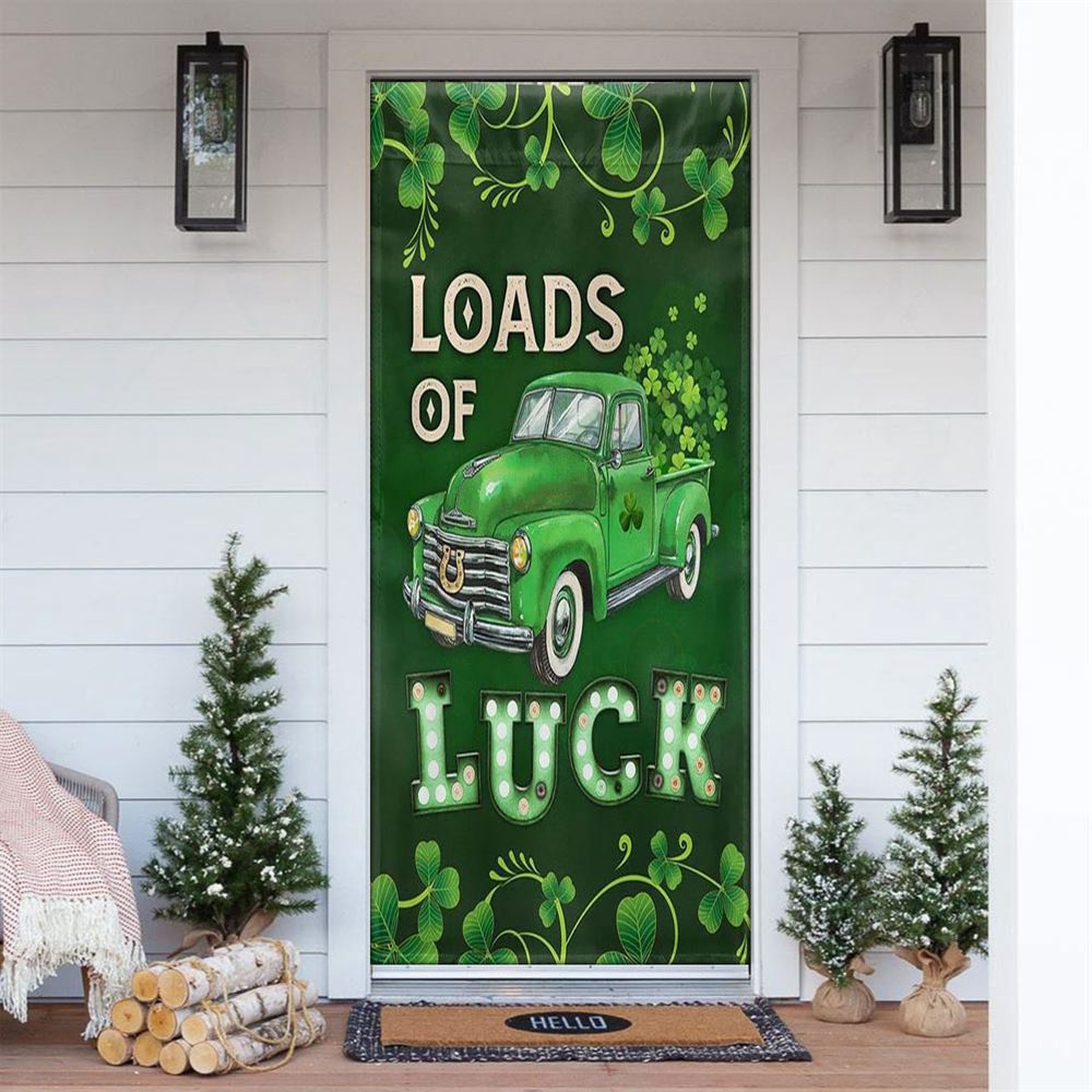 Allleftout Irish Shamrock Loads Of Luck Door Cover, St Patrick Day Door Cover, St Patrick Day Door Decor