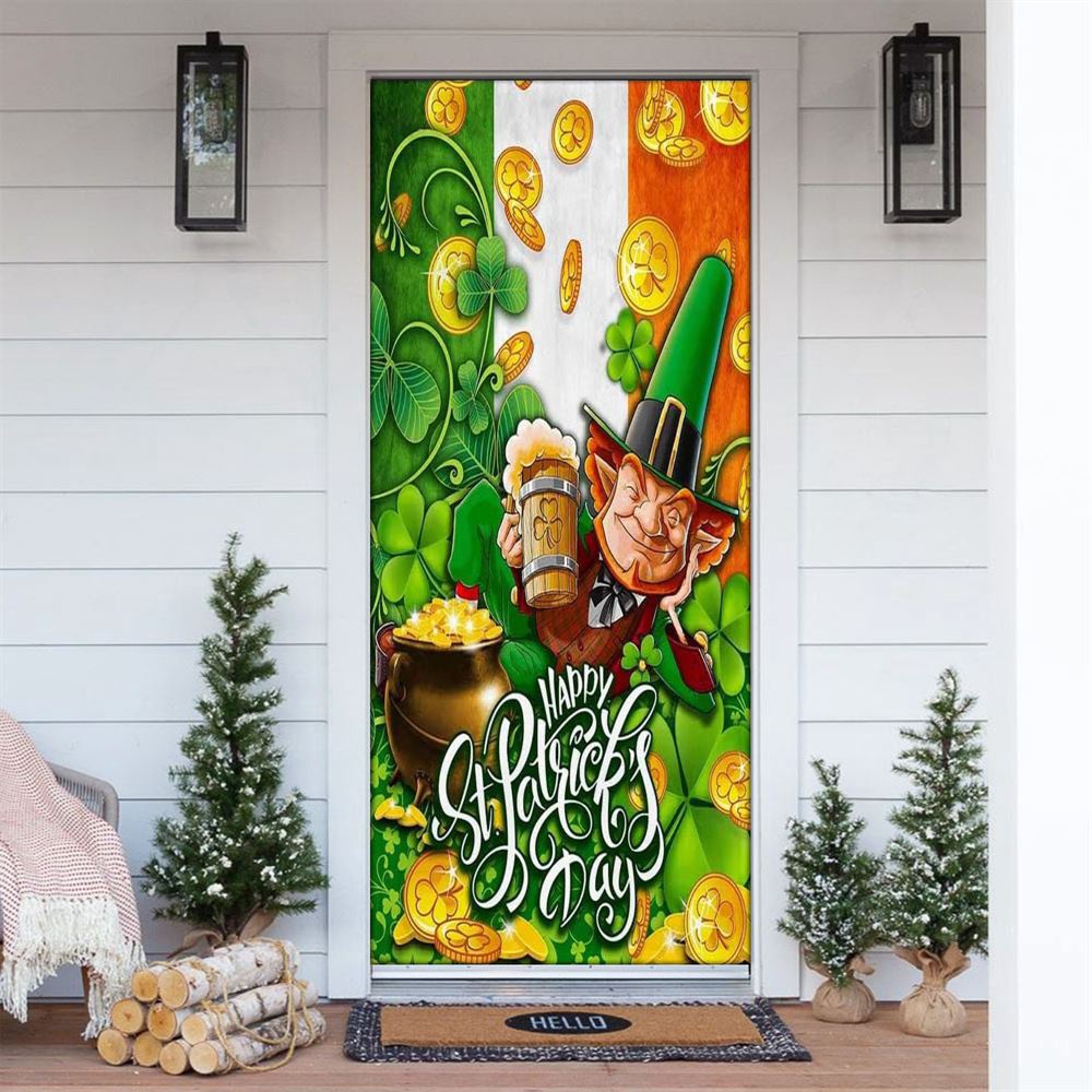 Allleftout Happy St Patrick Day Irish Door Cover, St Patrick Day Door Cover, St Patrick Day Door Decor