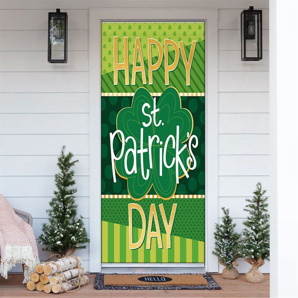 Allleftout Happy St Patrick Day Clover Door Cover, St Patrick Day Door Cover, St Patrick Day Door Decor