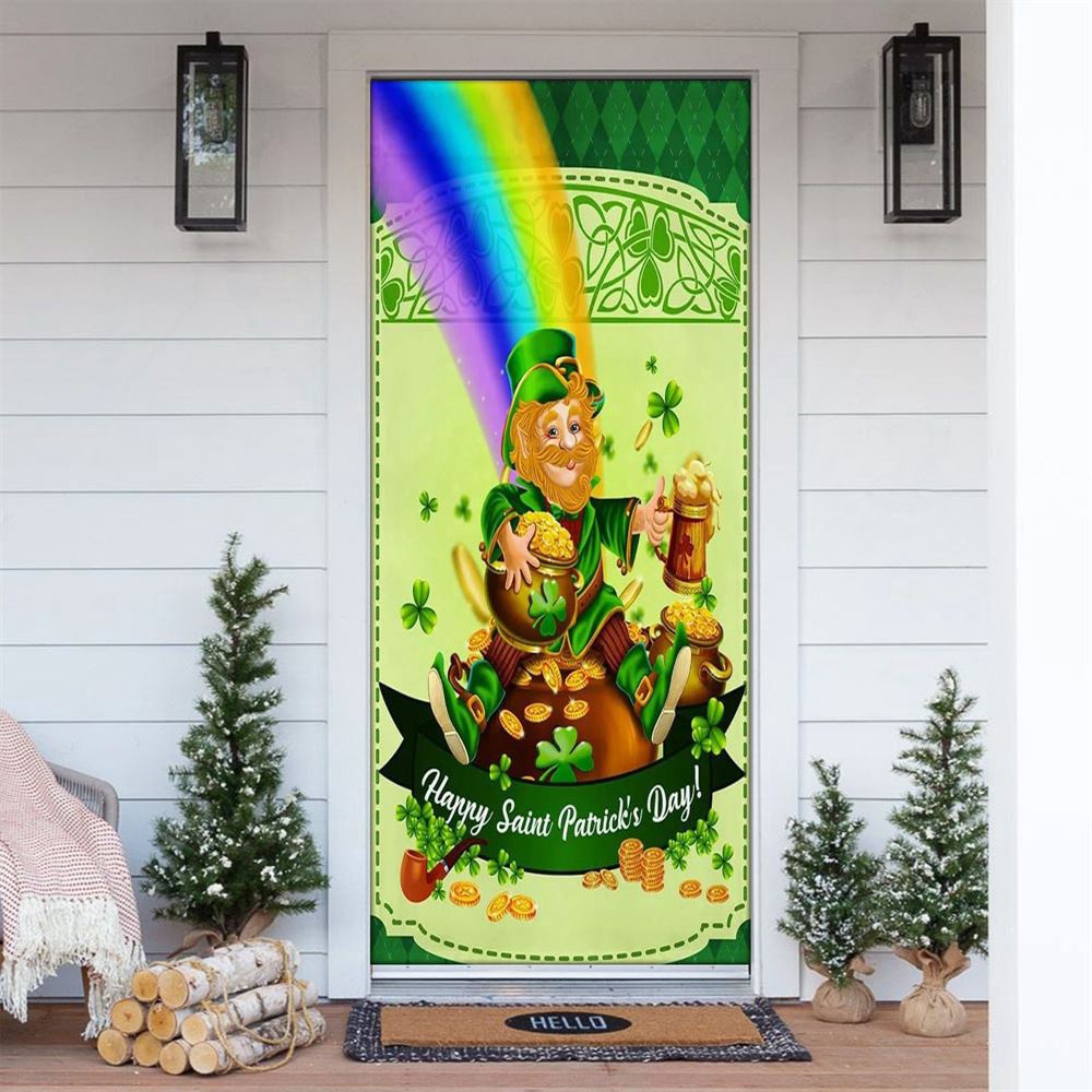 Allleftout Happy Saint Patrick Day Leprechaun Door Cover, St Patrick Day Door Cover, St Patrick Day Door Decor