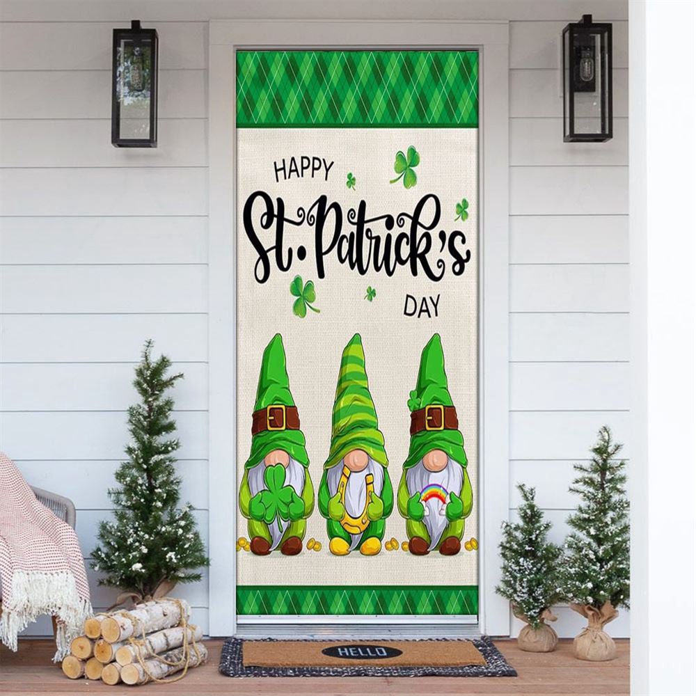 Allleftout Happy St Patrick Day Gnome Door Covers, St Patrick Day Door Cover, St Patrick Day Door Decor