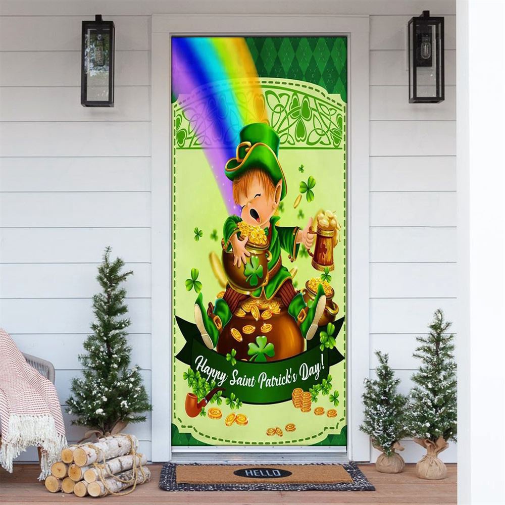 Allleftout Happy Saint Patrick Day Leprechaun Door Cover, St Patrick Day Door Cover, St Patrick Day Door Decor