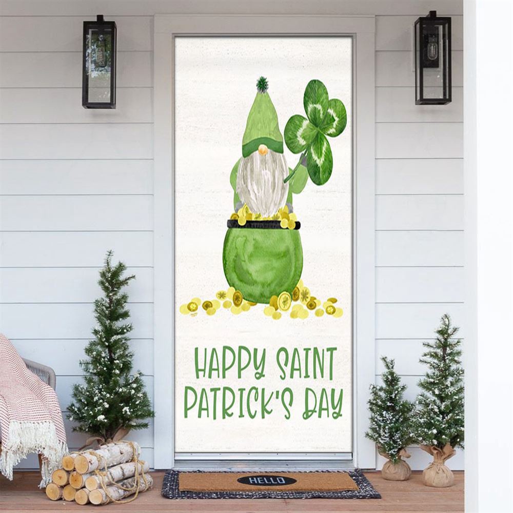 Allleftout Happy St Patrick Day Gnome Door Cover, St Patrick Day Door Cover, St Patrick Day Door Decor