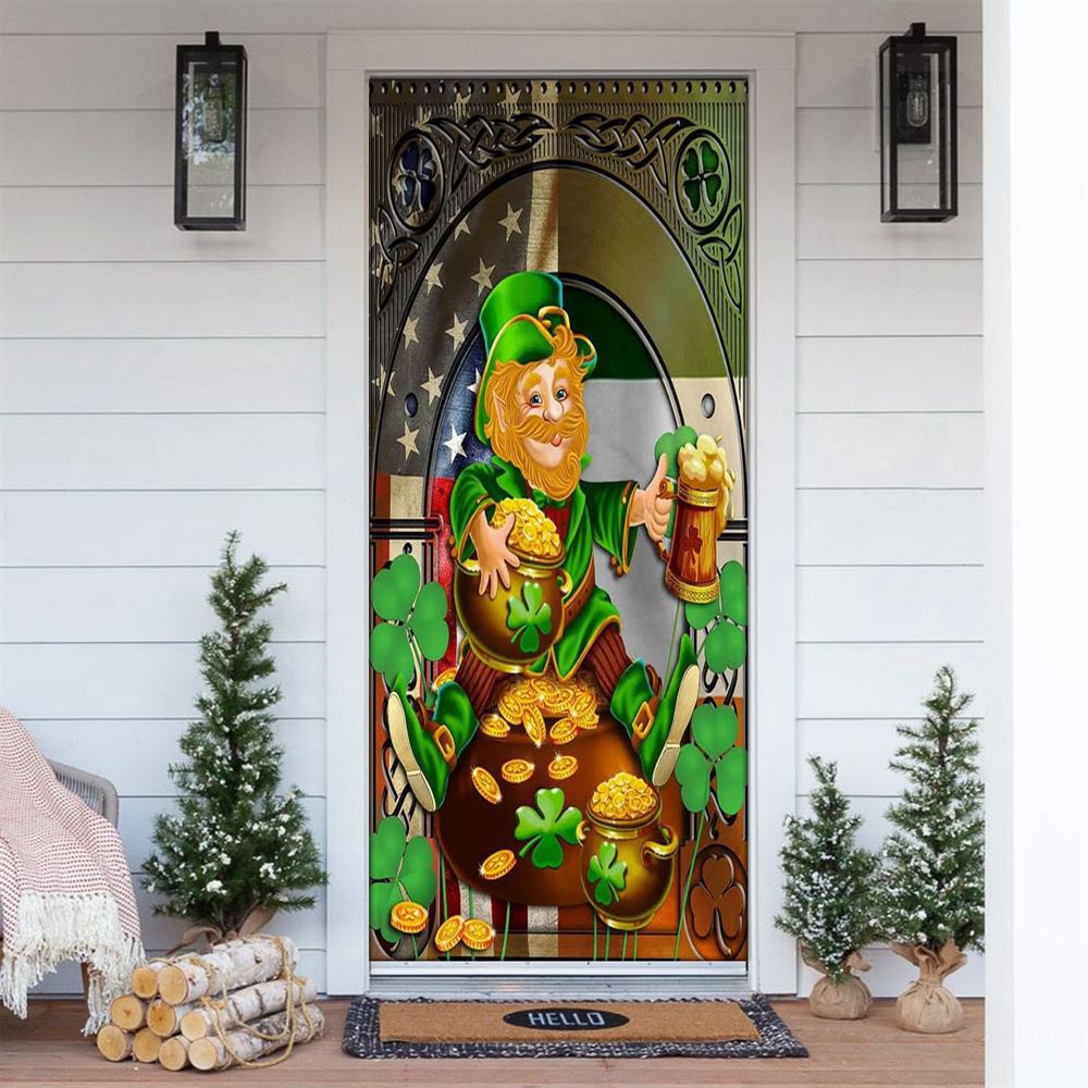 Allleftout Happy St Patrick Day Irish American Leprechaun Door Cover, St Patrick Day Door Cover, St Patrick Day Door Decor
