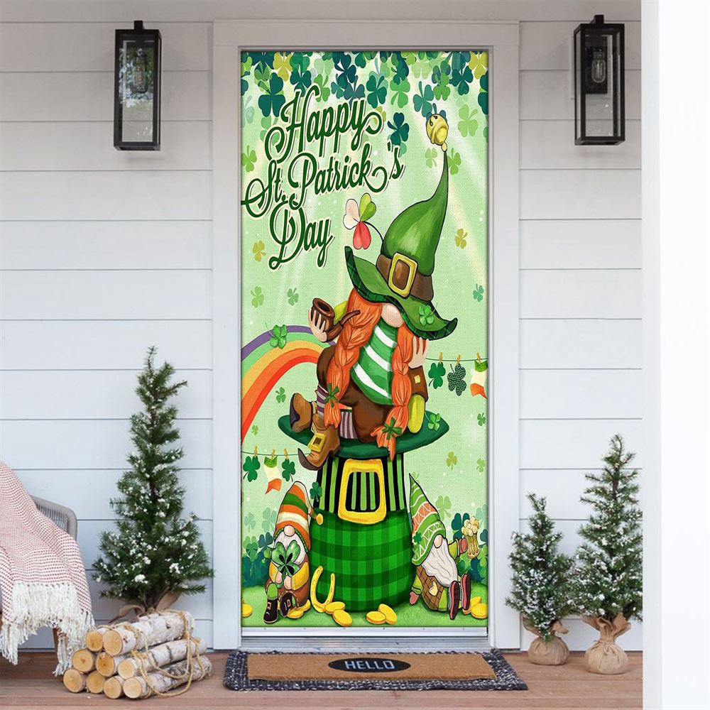 Allleftout Happy St Patricks Day Gnomes Shamrocks Door Cover, St Patrick Day Door Cover, St Patrick Day Door Decor