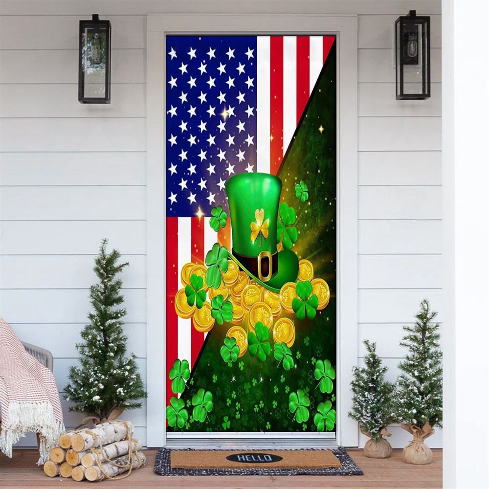 Allleftout Happy St Patrick Day Hat Door Cover, St Patrick Day Door Cover, St Patrick Day Door Decor