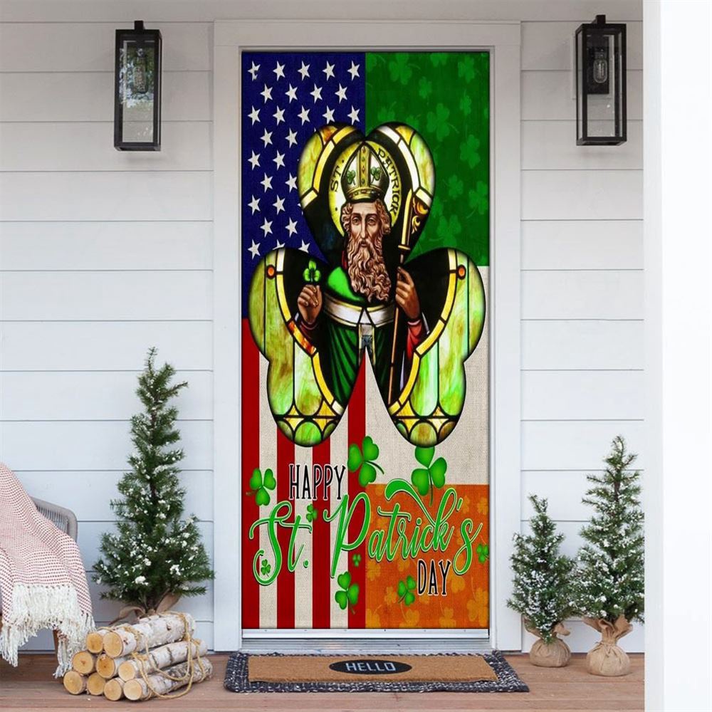Allleftout Happy Saint Patrick Day Irish American Door Cover, St Patrick Day Door Cover, St Patrick Day Door Decor