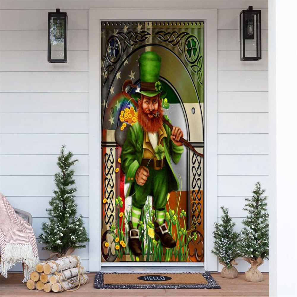 Allleftout Happy St Patricks Day Irish American Leprechaun Door Cover, St Patrick Day Door Cover, St Patrick Day Door Decor