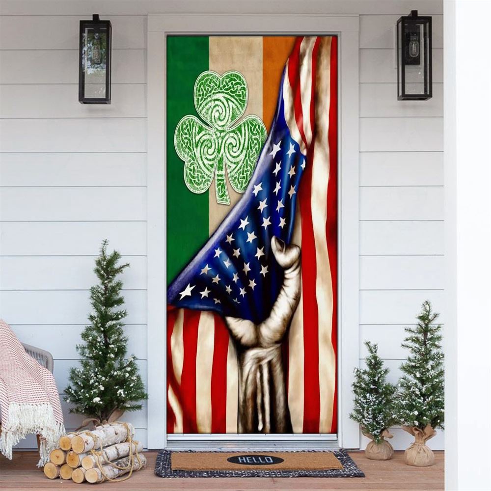 Allleftout Happy Saint Patrick Day Shamrock Irish American Door Cover, St Patrick Day Door Cover, St Patrick Day Door Decor