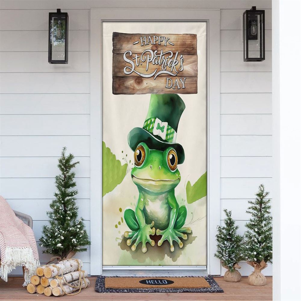 Allleftout Happy Patrick Day Door Cover, Gift For Frog Lovers, St Patrick Day Door Cover, St Patrick Day Door Decor