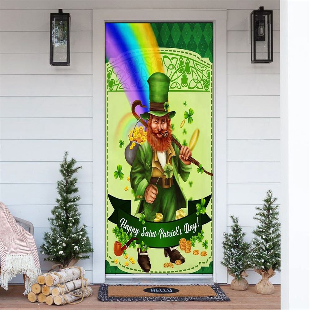 Allleftout Happy Patrick Day Leprechaun Door Cover, St Patrick Day Door Cover, St Patrick Day Door Decor