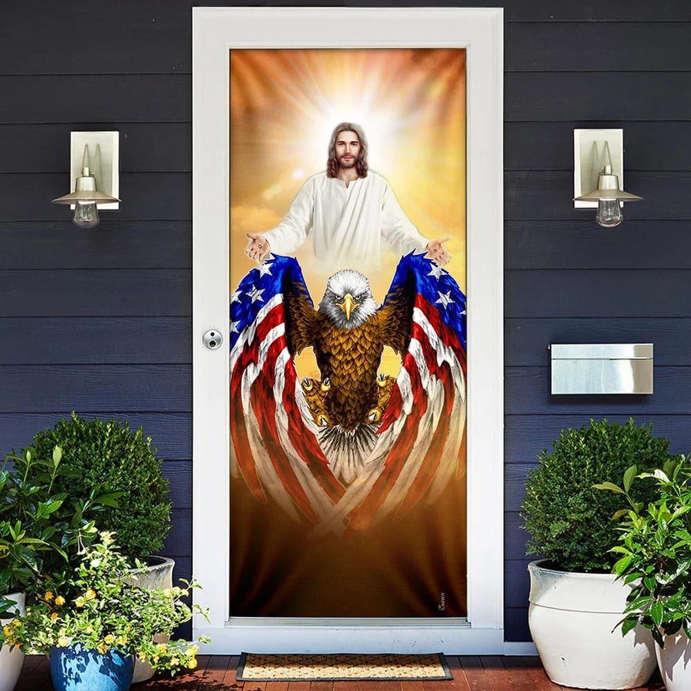 Allleftout Jesus American Eagle Door Cover, Christian Home Decor, Gift For Christian
