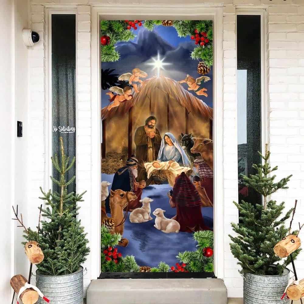 Allleftout Jesus Borrn Door Cover Scenery, Christian Home Decor, Gift For Christian
