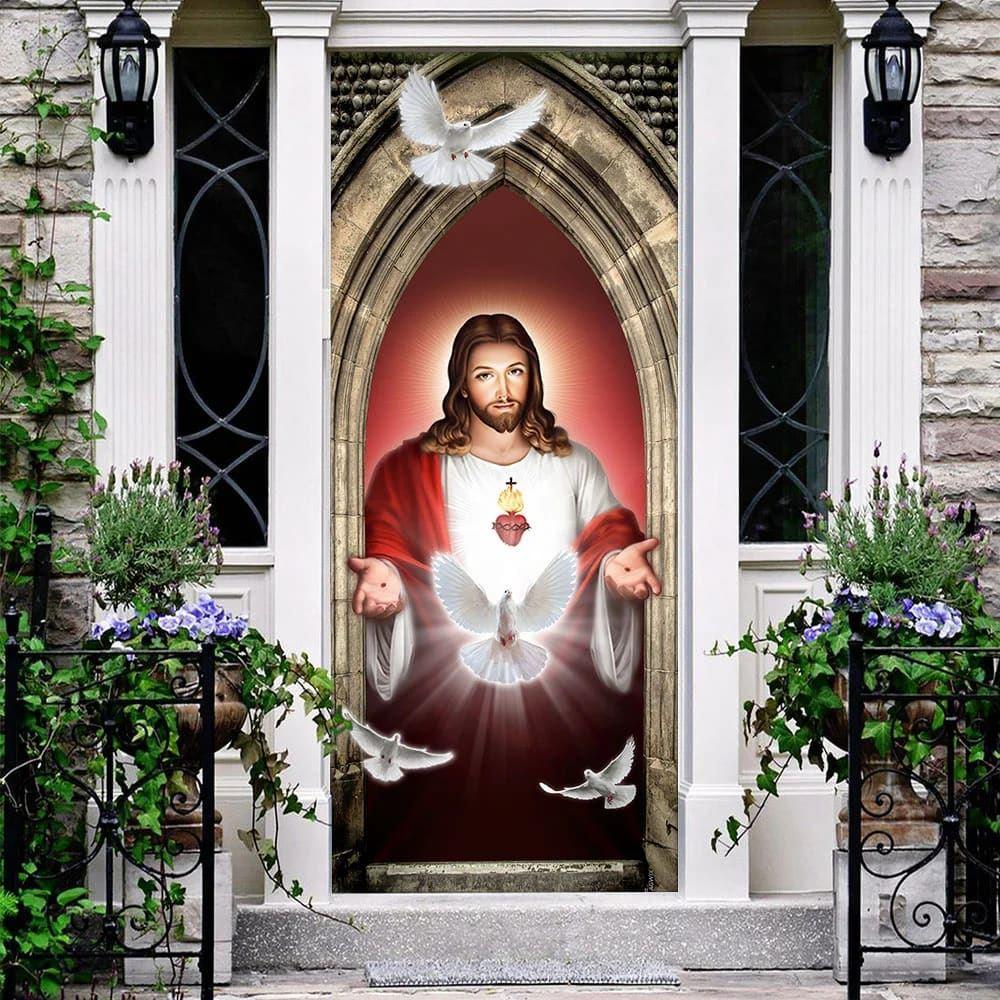Allleftout Jesus Christ Dove Holy Spirit Door Cover, Christian Home Decor, Gift For Christian