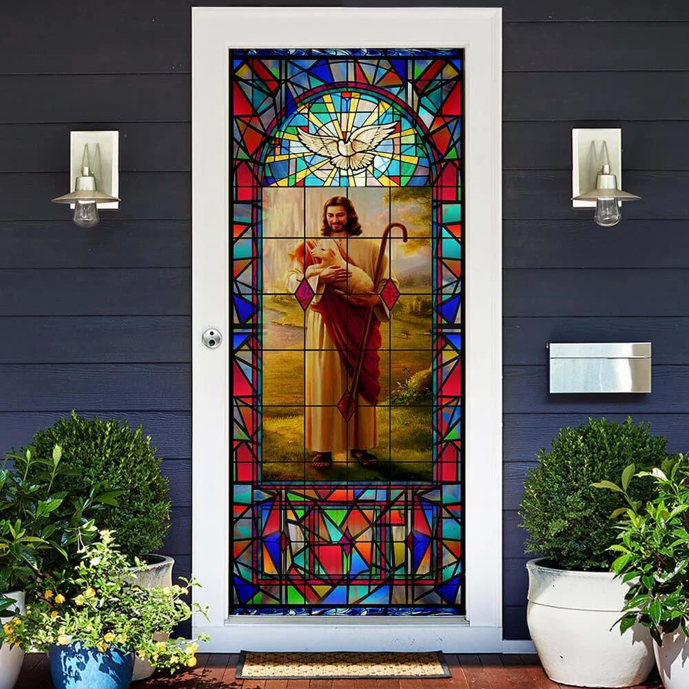 Allleftout Jesus And The Sheep Door Cover, Christian Home Decor, Gift For Christian