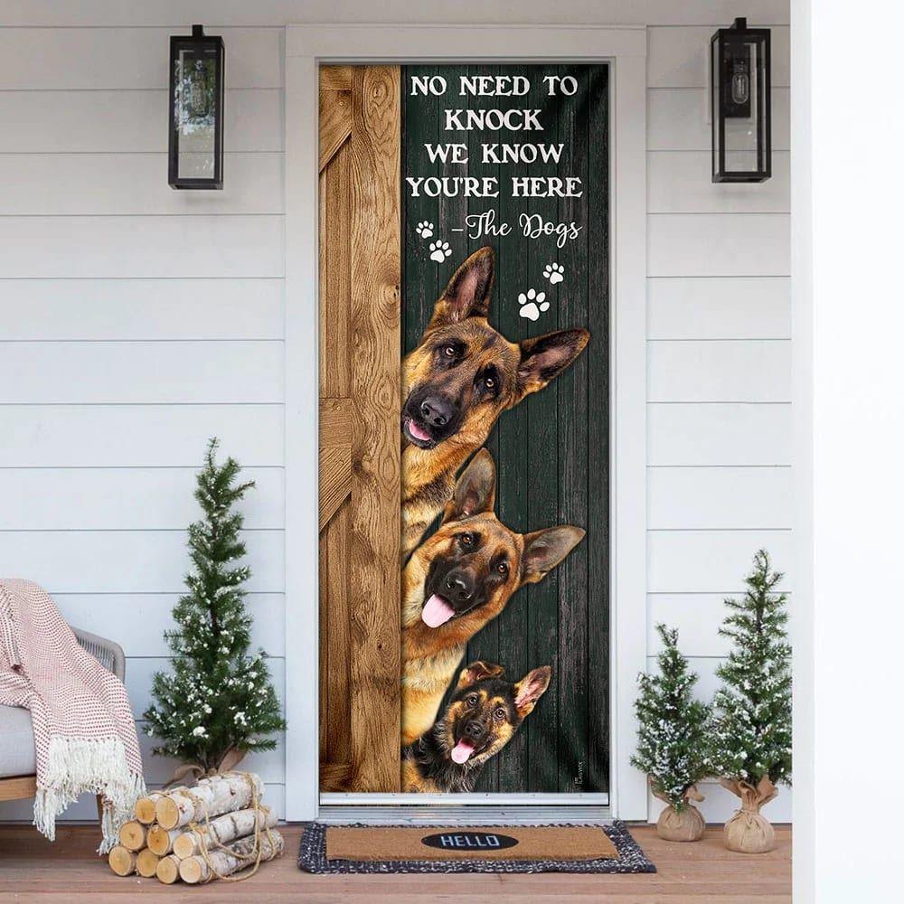 Allleftout Christmas Door Cover, No Need To Knock We Know Youre Here German Shepherd Door Cover, Christmas Gift For Dog Lover