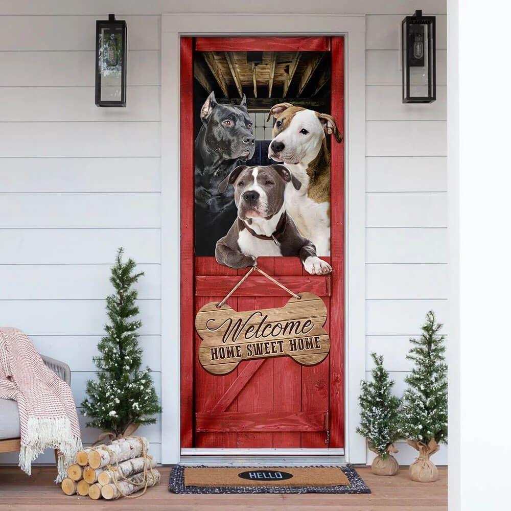 Allleftout Christmas Door Cover, Pit Bull Home Sweet Home Door Cover, Christmas Gift For Dog Lover
