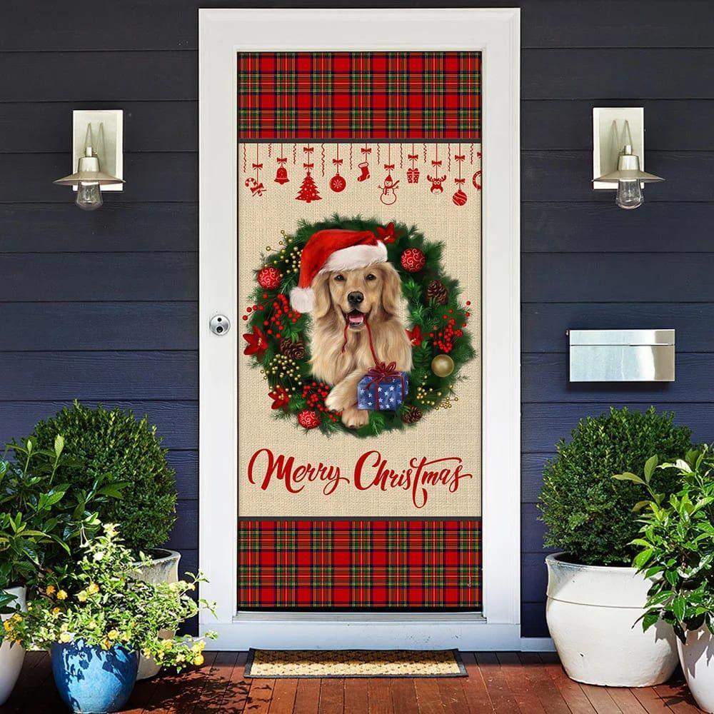 Allleftout Christmas Door Cover, Merry Christmas Golden Retriever Door Cover