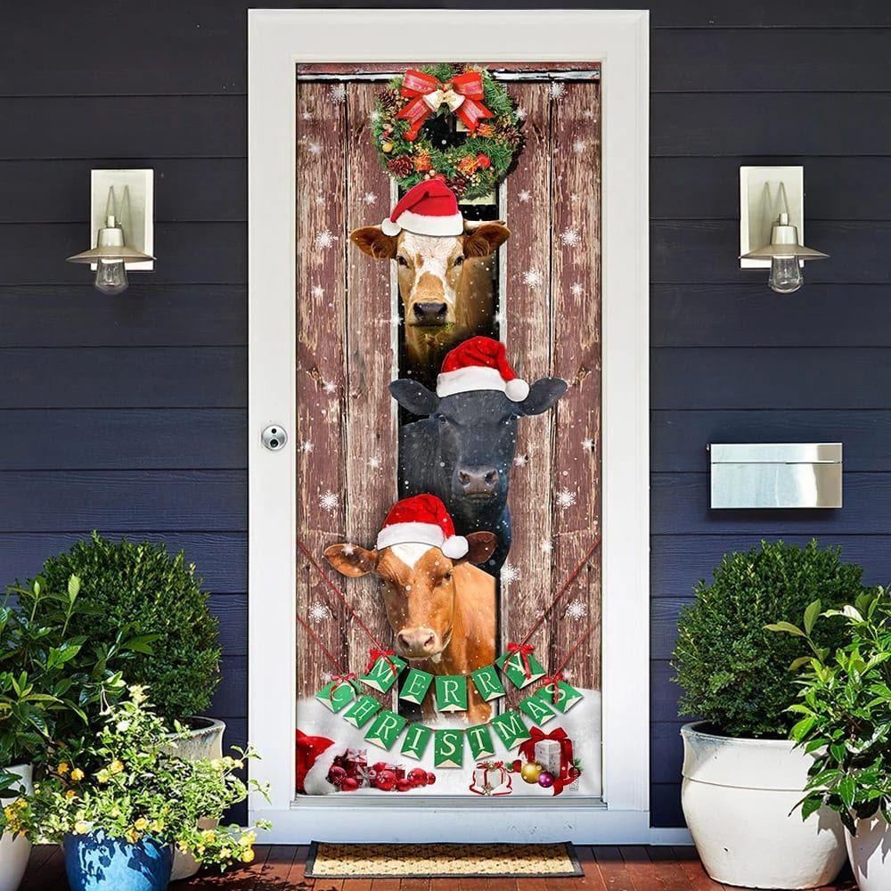 Allleftout Christmas Door Cover, Moo-Ry Christmas Cow Door Cover, Xmas Door Covers, Christmas Door Coverings