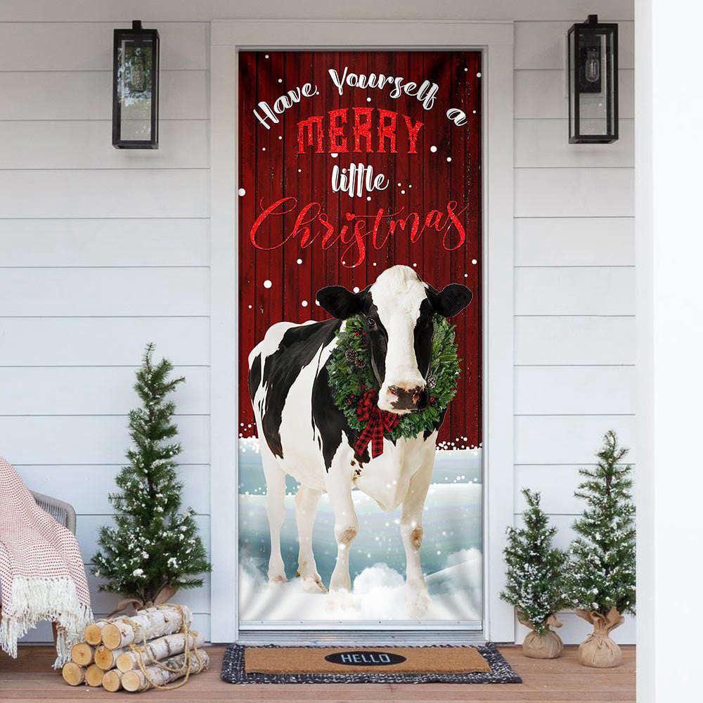 Allleftout Christmas Door Cover, Merry Little Christmas Dairy Cow Door Cover, Xmas Door Covers, Christmas Door Coverings