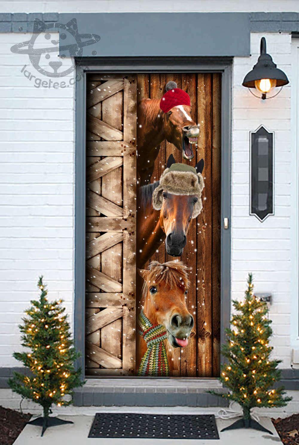 Allleftout Christmas Door Cover, Mn 5 Horse Hello Winter Door Cover, Xmas Door Covers, Christmas Door Coverings