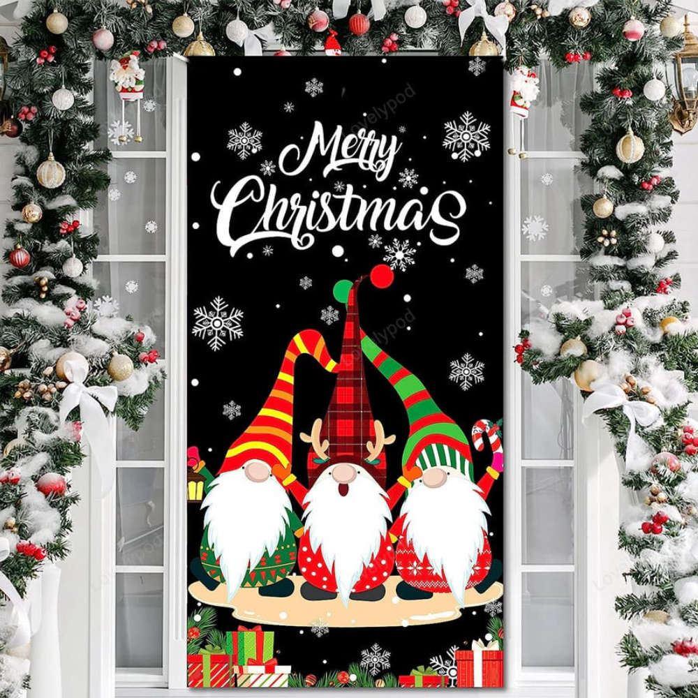 Allleftout Christmas Door Cover, Merry Christmas Gnome Door Cover Festive Xmas Decorations, Xmas Door Covers, Christmas Door Coverings