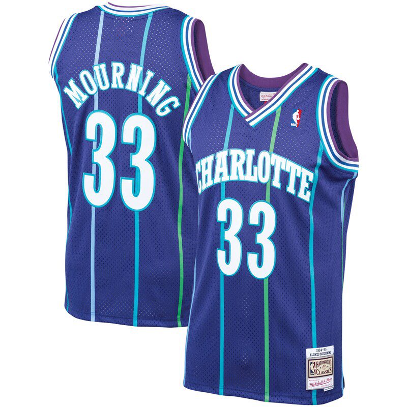 Alonzo Mourning Charlotte Hornets 1994/95 Hardwood Classics Swingman Jersey – Purple