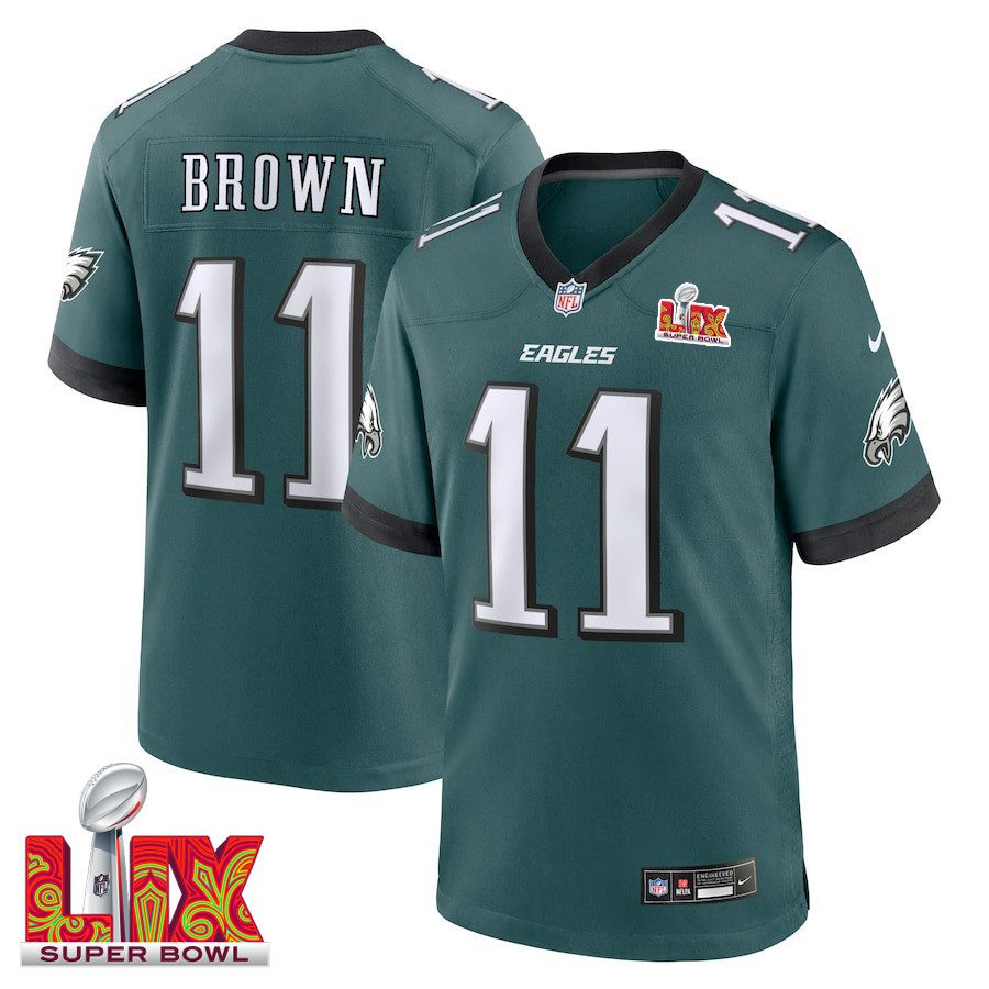 NFL A.J. Brown #11 Philadelphia Eagles Super Bowl LIX Jersey – Men’s – Midnight Green