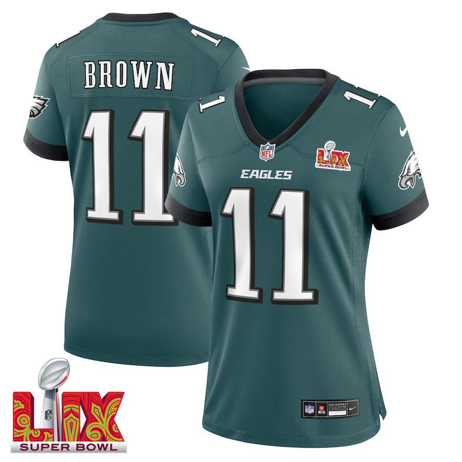 NFL A.J. Brown #11 Philadelphia Eagles Super Bowl LIX Women’s Jersey – Midnight Green