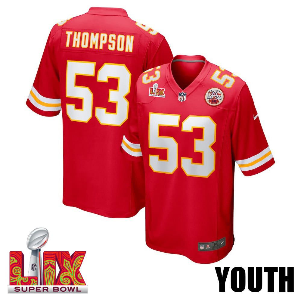 BJ Thompson #53 Kansas City Chiefs Super Bowl LIX Youth Jersey – Red