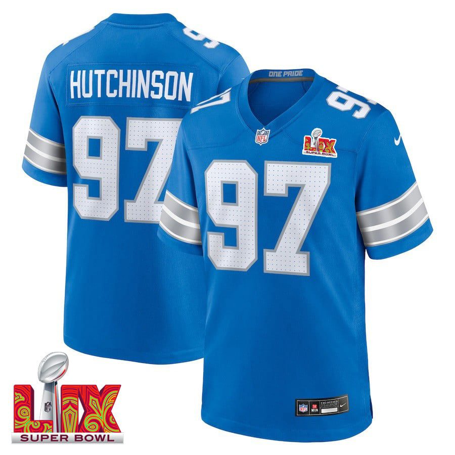 NFL Aidan Hutchinson #97 Detroit Lions Super Bowl LIX Jersey – Men’s – Blue