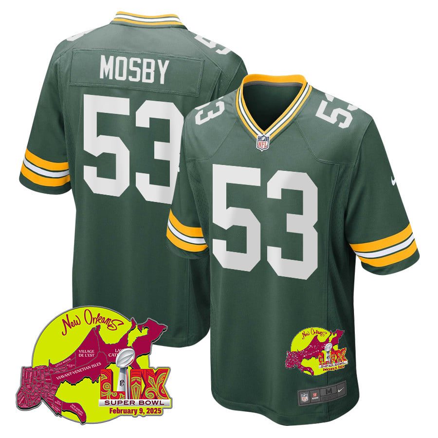 NFL Arron Mosby 53 Green Bay Packers Super Bowl LIX New Orleans Patch Game Men Jersey – Green
