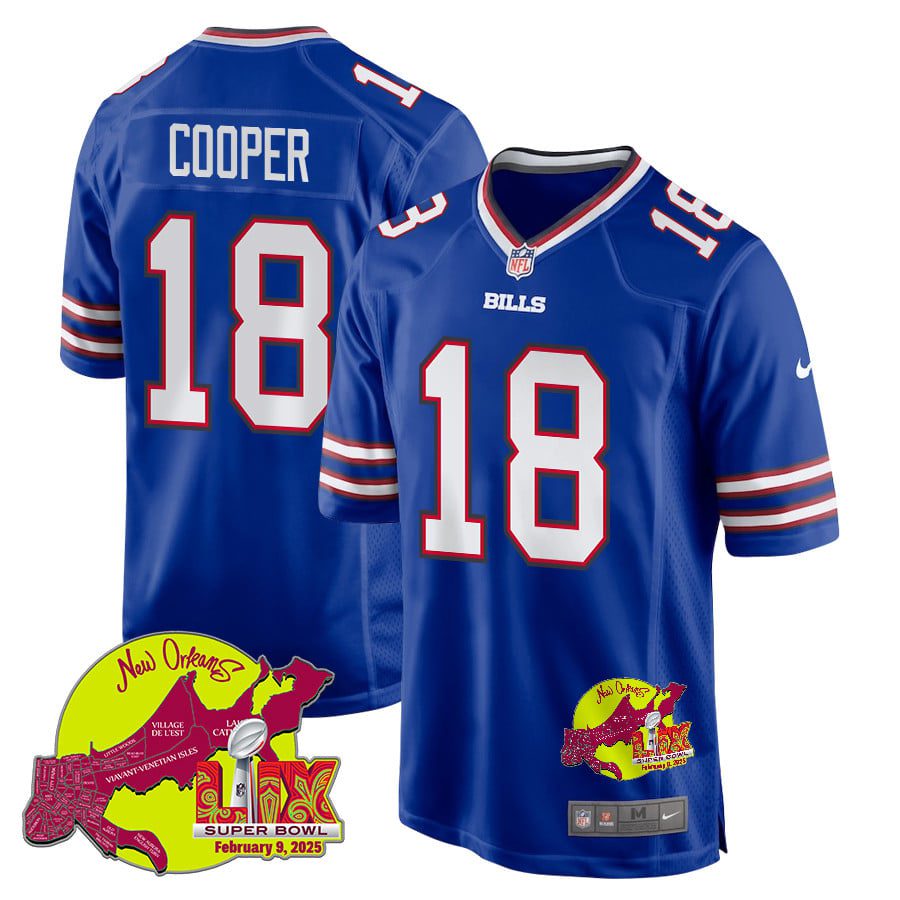 NFL Amari Cooper 18 Buffalo Bills Super Bowl LIX New Orleans Patch Game Men Jersey – Royal