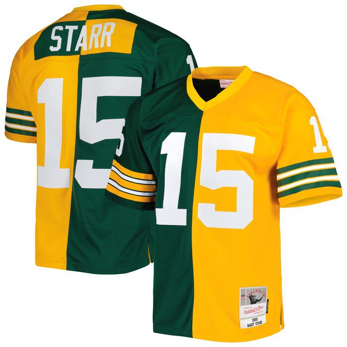 NFL Bart Starr Green Bay Packers 1969 Split Legacy Replica Jersey – Green/Gold