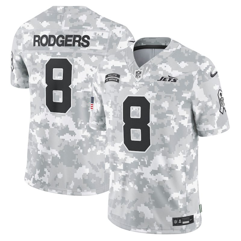 Aaron Rodgers New York Jets 2024 Salute to Service Limited Jersey – Arctic Camo