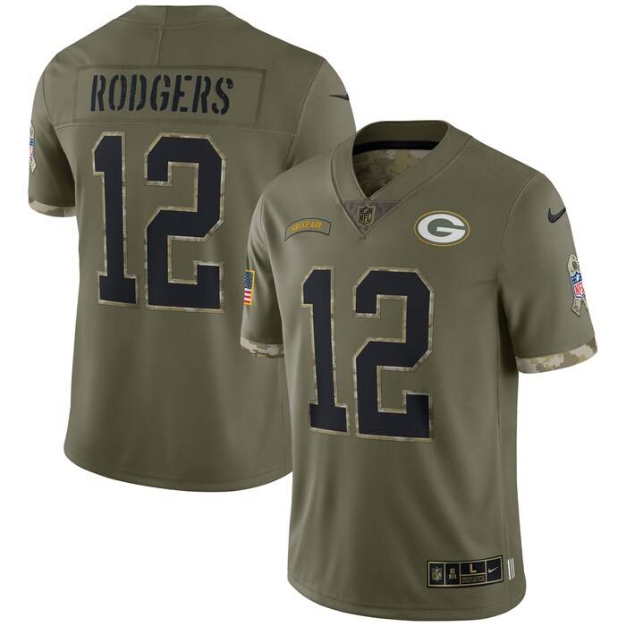 Aaron Rodgers Green Bay Packers 2022 Salute To Service Limited Jersey – Olive