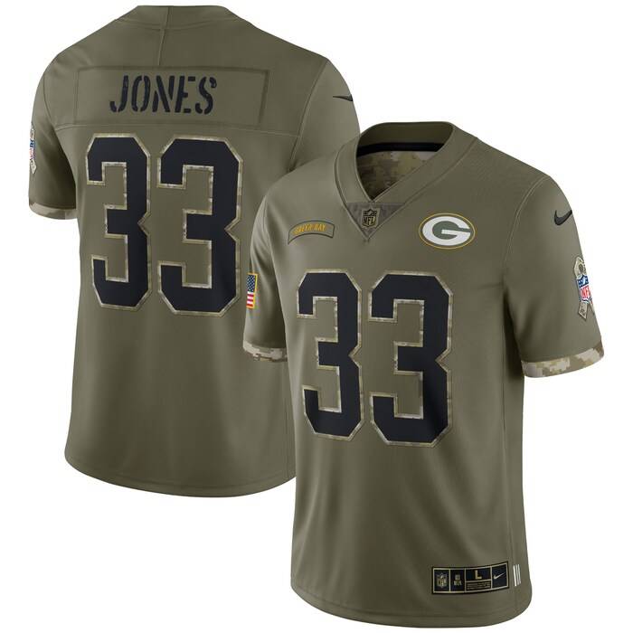 Aaron Jones Green Bay Packers 2022 Salute To Service Limited Jersey – Olive