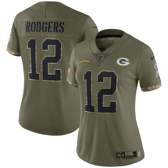 NFL Aaron Rodgers Green Bay Packers Women 2022 Salute To Service Limited Jersey – Olive