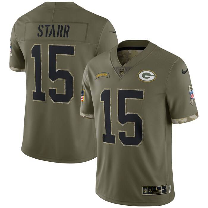 NFL Bart Starr Green Bay Packers 2022 Salute To Service Retired Player Limited Jersey – Olive