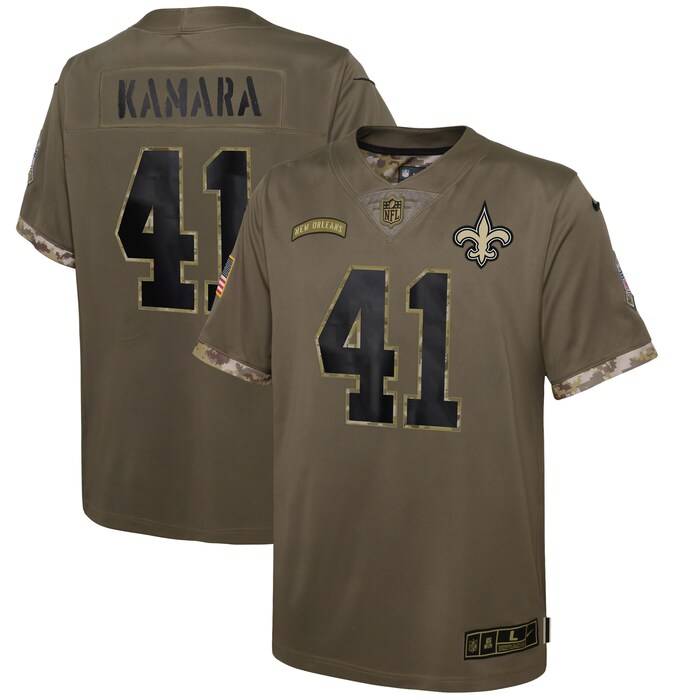 NFL Alvin Kamara New Orleans Saints Youth 2022 Salute To Service Player Limited Jersey – Olive