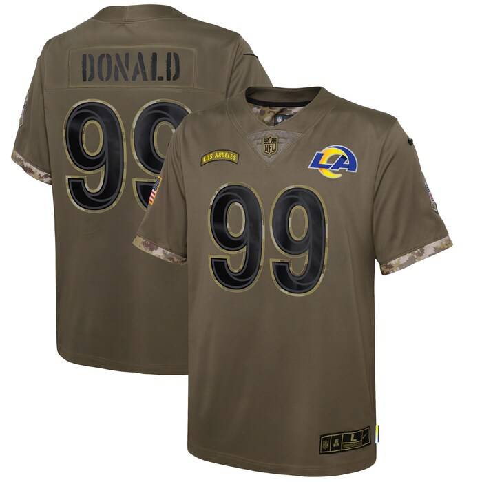 NFL Aaron Donald Los Angeles Rams Youth 2022 Salute To Service Player Limited Jersey – Olive