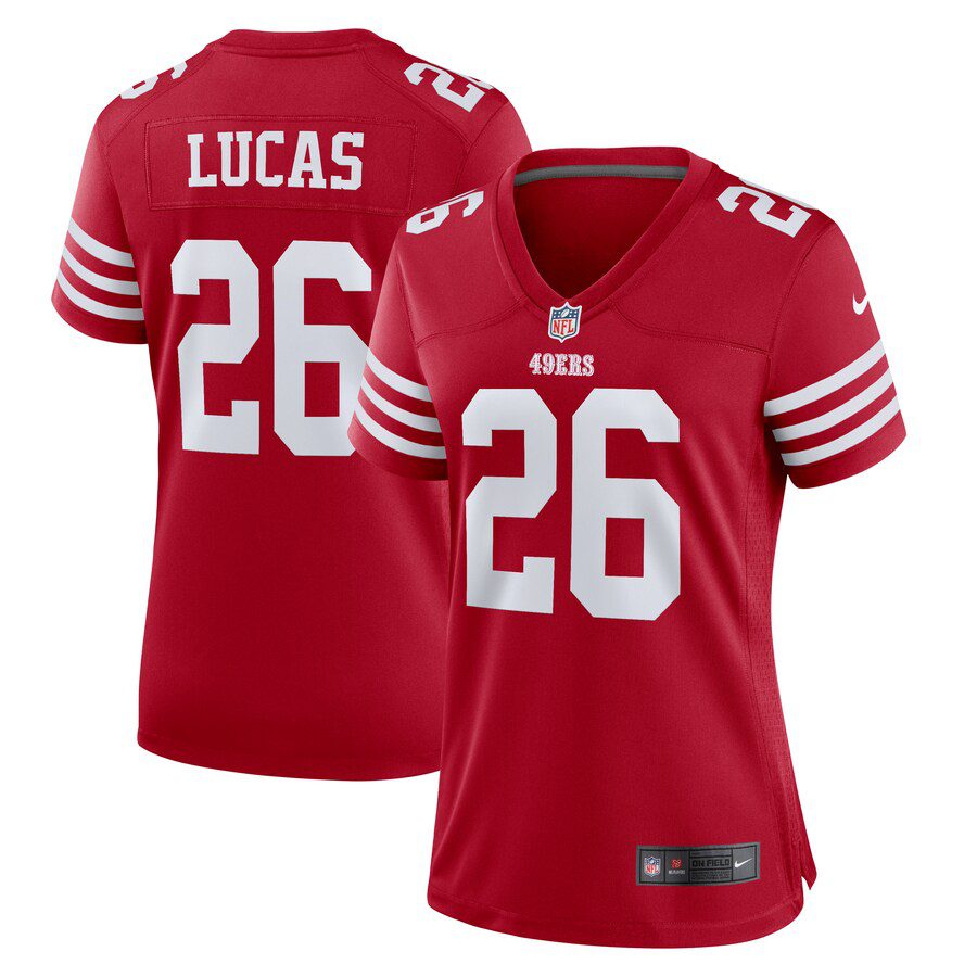NFL Chase Lucas San Francisco 49ers Women’s Team Game Jersey – Scarlet